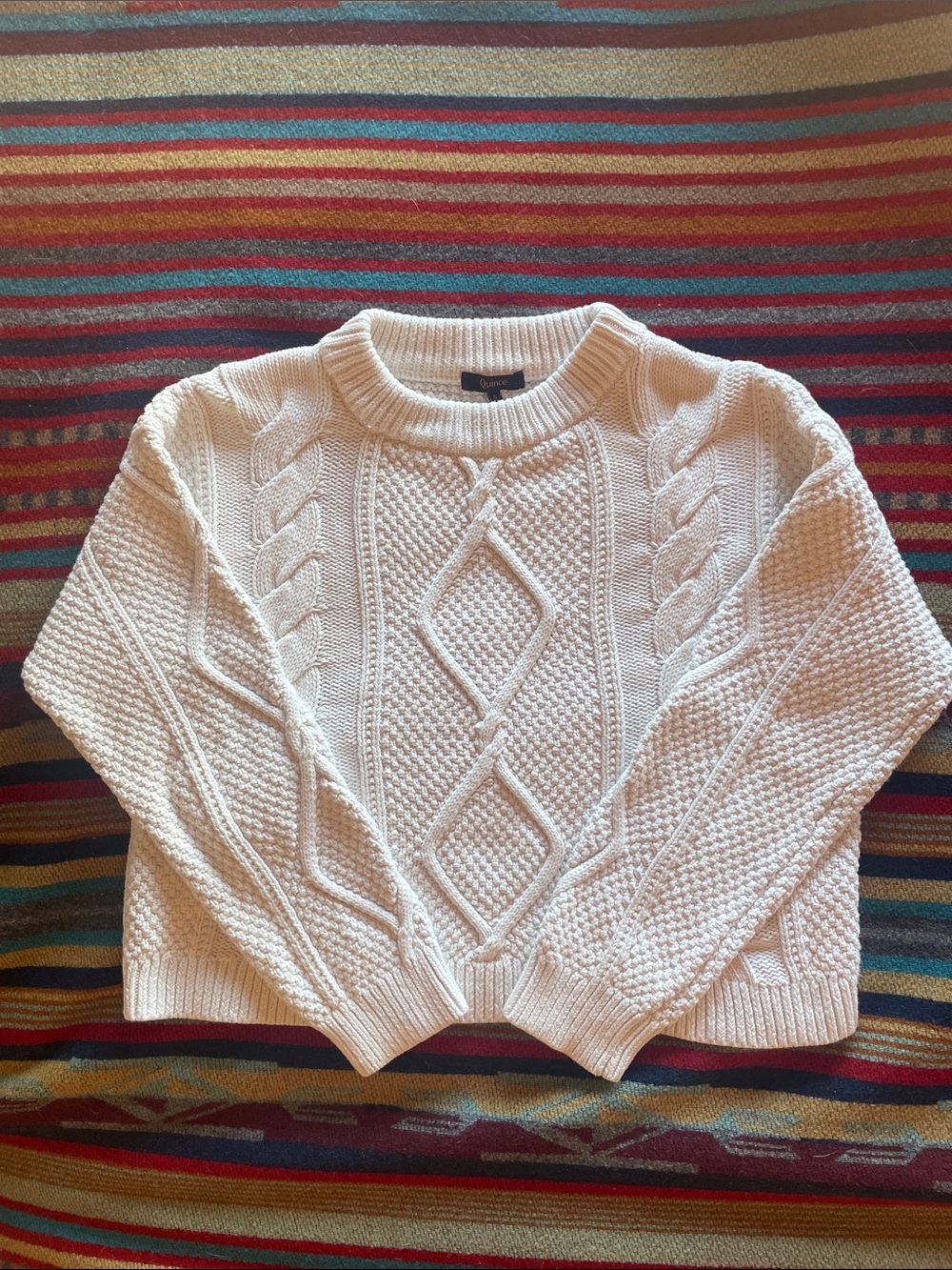 Quince 100% Organic Cotton Cropped Cable Crew Sweater - White Ivory